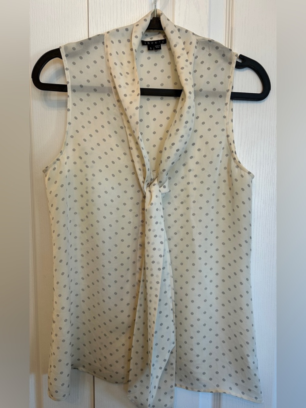 Theory Silk Tie Neck Blouse S Sleeveless Luxury Top EUC